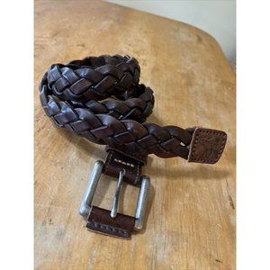 Brown Woven Braided Leather Belt Sz 36 Heavy Silver Hardware